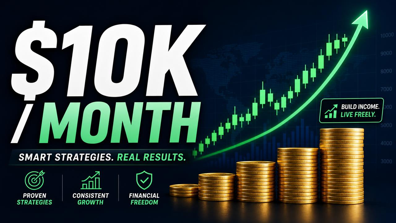 Finance thumbnail with a rising chart and the text $10K per month