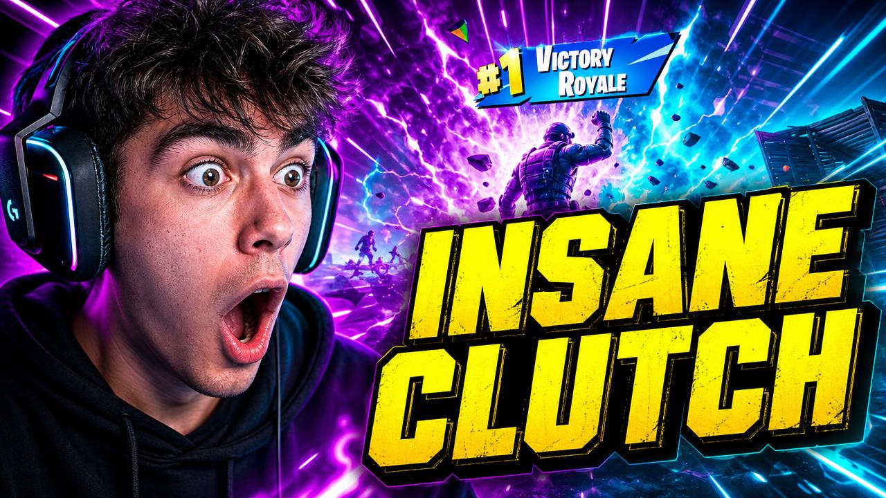 Gaming thumbnail with a shocked player and the text Insane Clutch