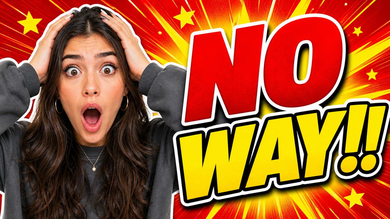 Reaction thumbnail with a surprised creator and the text No Way