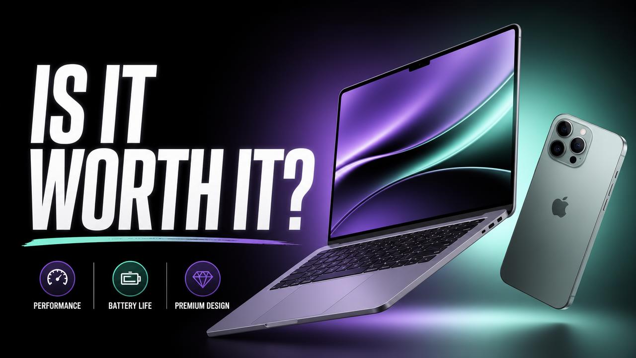 Tech review thumbnail with a laptop and the text Is It Worth It